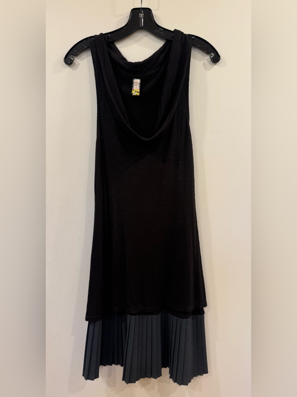 Free People Sleeveless Black Cowl Neck Dress with Drop Waist Pleated Skirt, XS